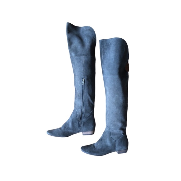 Joie Brown Suede over the Knee Leather Flat Heeled Boots Y2K - Picture 3 of 7